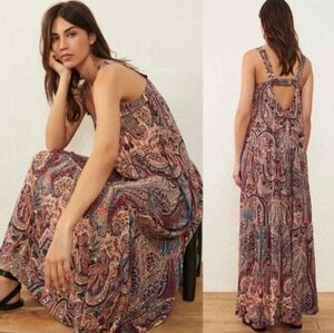ba&sh Baraka Rose Sleeveless Paisley Printed Maxi Dress XS Boho Hippie Shift